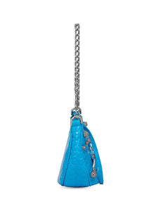 Resale Balenciaga Le Cagole Mini Bag With Chain Crocodile Embossed With Rhinestones CYAN