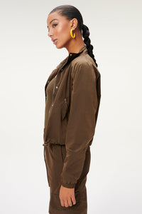 Resale Good American Essentials Shine Track Jacket MOCHA Size: 1