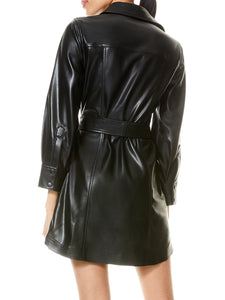 Resale Alice and Olivia Miranda Vegan Leather Belted Shirt Dress Size 4