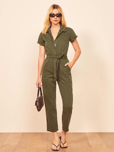 The Reformation Olive Army Green Kenny Boiler Jumpsuit Size: 2