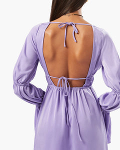 Resale WeWoreWhat Tiered Sleeve Tie Back Lilac Satin Mini Dress Size: Small