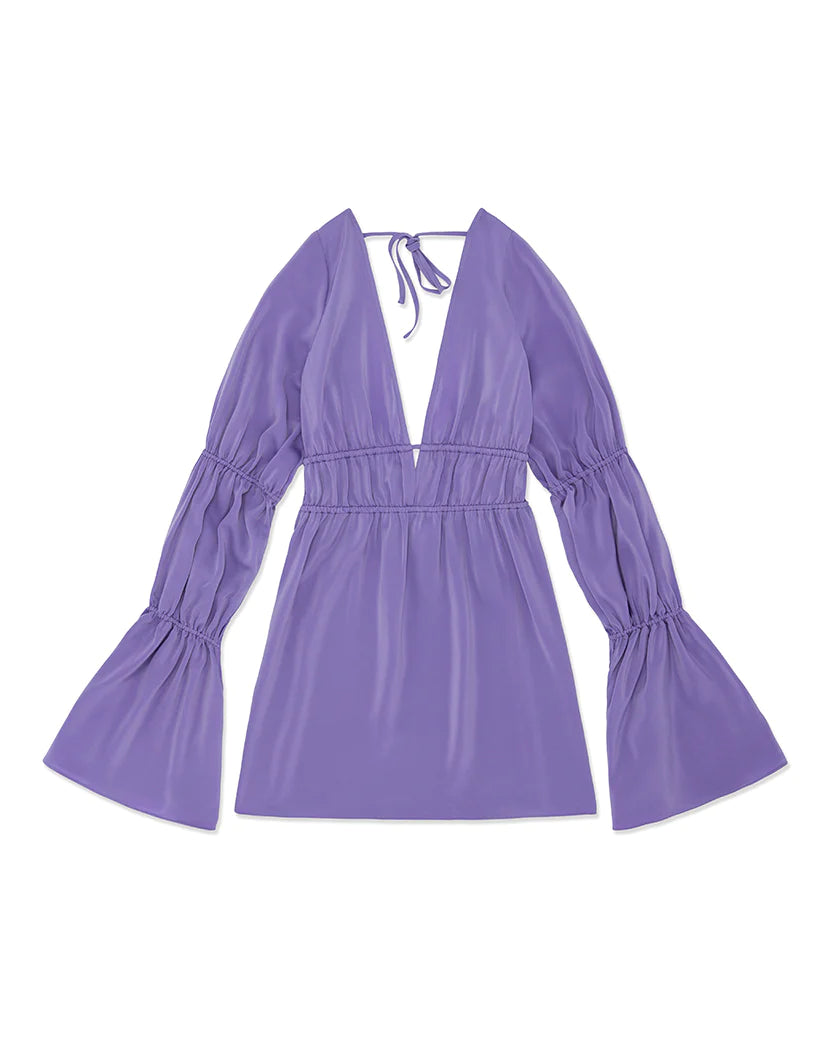 Resale WeWoreWhat Tiered Sleeve Tie Back Lilac Satin Mini Dress Size: Small
