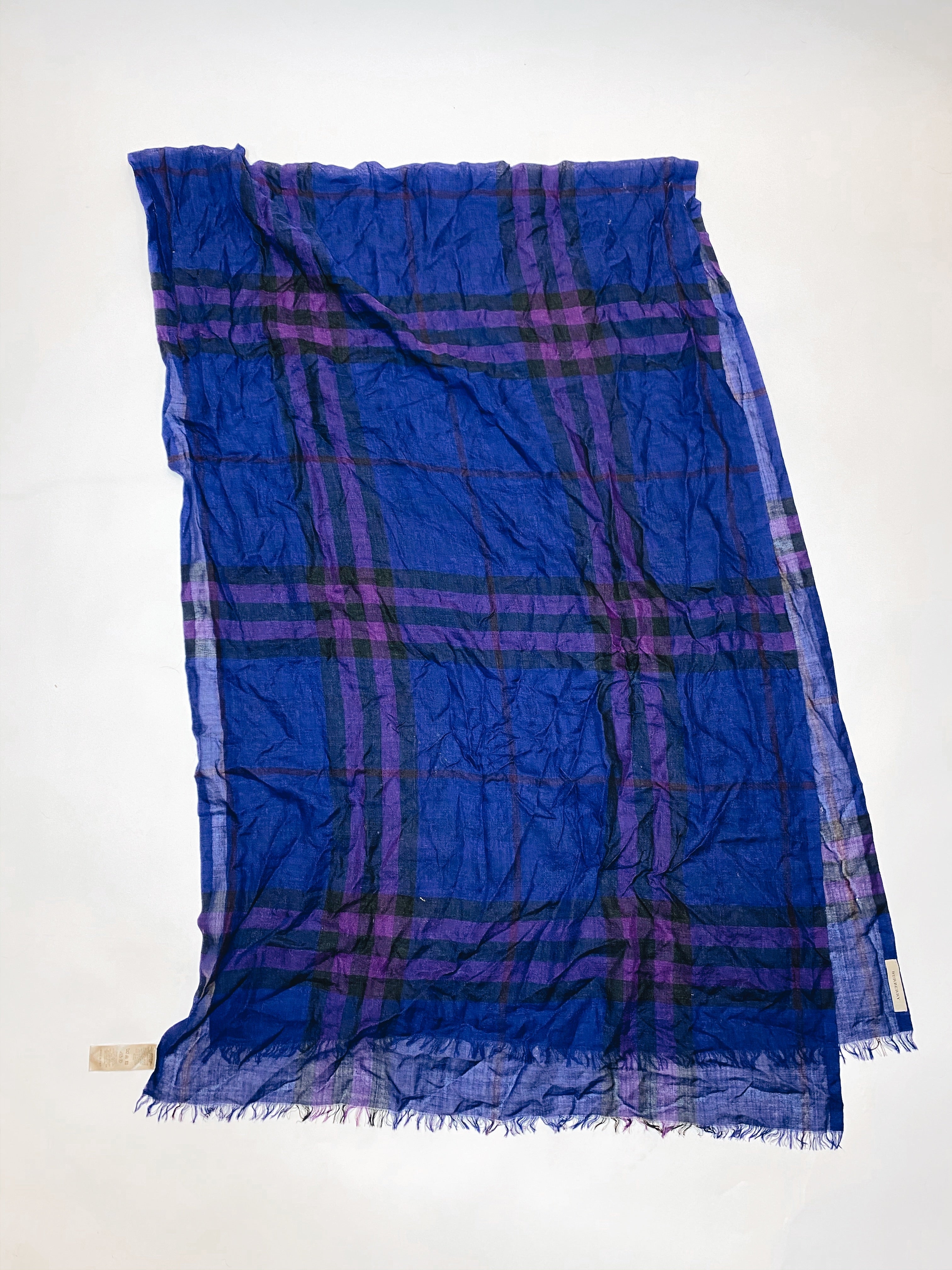 Vintage Burberry Silk Wool Giant Check Gauze Scarf